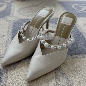 Dolce Vita White Pearl-Adorned Heels